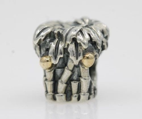 RETIRED PANDORA STERLING SILVER & 14K GOLD PALM TREE W/ COCONUTS CHARM 790521 (1 of 2)