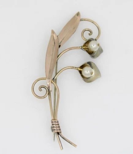 VINTAGE VAN DELL 1/20 12K GF ON STERLING PEARL 2.75" BROOCH PIN 5.5 GRAMS (1 of 2)