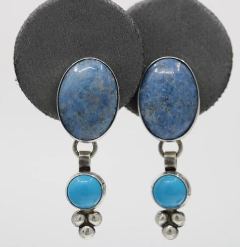 QT QUOC TURQUOISE INC. STERLING SILVER DEMIN LAPIS DANGLE EARRINGS 5.1 GR (1 of 2)