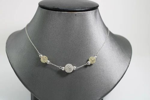 TWO TONE STERLING SILVER ITALY 3 OPEN BEAD 18 INCH NECKLACE (1 of 2)