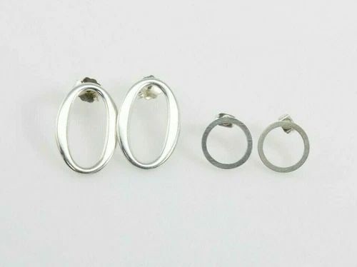 STERLING SILVER BRUSHED STYLE CIRCLE AND OVAL POST EARRINGS 5.4 GRAMS (1 of 2)