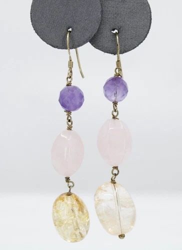 J&T THAI 925 GOLD STERLING SILVER CRYSTAL AMETHYST BEAD EARRINGS: J&T THAI 925 GOLD STERLING SILVER CRYSTAL AMETHYST BEAD EARRINGS Description J&T THAI 925 GOLD STERLING SILVER CRYSTAL AMETHYST BEAD EARRINGS Pretty designer earrings in great condition. May show sign