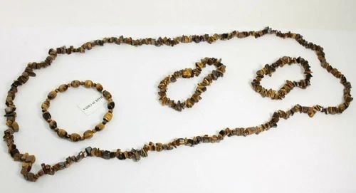 LOT OF 4 TIGER'S EYE CHIPPED BEADED 1 NECKLACE 36" & 3 BRACELETS SZ 6 3/4"-7" (1 of 2)