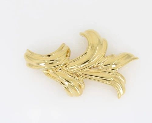 VINTAGE MONET PIN BROOCH GOLD TONED SMOOTH TEXTURED SWEEPING LEAFLIKE DESIGN (1 of 2)