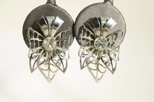 VINTAGE B.N. BUGBEE AND NILES 1940'S SCREW-BACK EARRINGS SILVER CLEAR STONE FS!! (1 of 2)