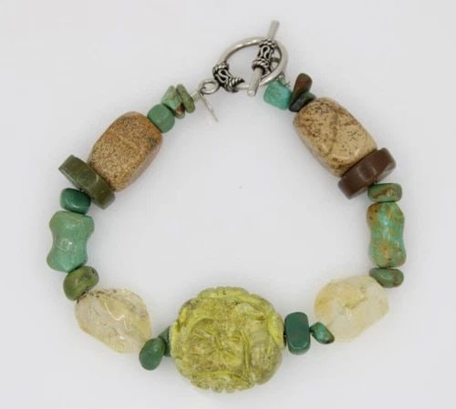 VINTAGE BAO STERLING SILVER 925 TURQUOISE MULTI GEMSTONE BANGLE 8" BRACELET (1 of 2)