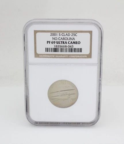 2001-S 25C NORTH CAROLINA ISLAND PROOF QUARTER- NGC PF 69 ULTRA CAMEO: 2001-S 25C NORTH CAROLINA ISLAND PROOF QUARTER- NGC PF 69 ULTRA CAMEO Description 2001-S 25c North Carolina Island Proof Quarter- NGC PF 69 Ultra Cameo Coin is in great condition. Plastic holder may s
