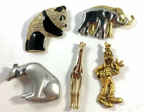 LOT OF 5 SILVER GOLD ANIMAL PINS BROOCHES DISNEY, LAUREN CONRAD, LIZ CLAIBORNE (1 of 2)