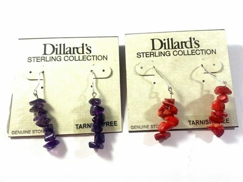 NWT DILLARDS STERLING SILVER COLLECTION RED & PURPLE DROP DANGLE STONE EARRINGS (1 of 2)