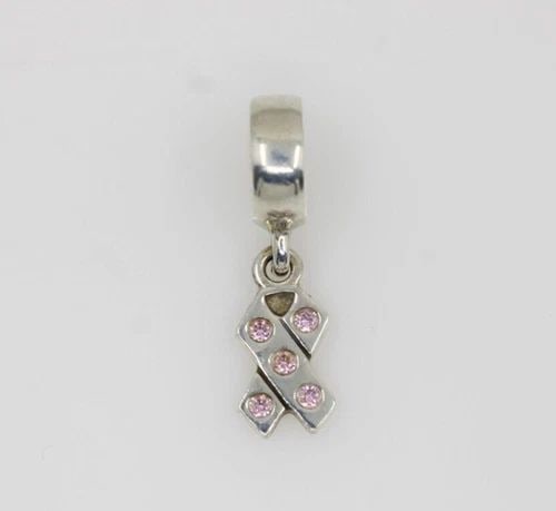 AUTHENTIC PANDORA STERLING SILVER BREAST CANCER DANGLE CHARM #790314CZ (1 of 2)