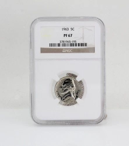 1963 JEFFERSON NICKEL 5C NGC PF 67 - PROOF COIN: 1963 JEFFERSON NICKEL 5C NGC PF 67 - PROOF COIN Description 1963 Jefferson Nickel 5C NGC PF 67 - Proof Coin Coin is in great condition. Plastic holder may show signs of wear and/or tear. The listing i