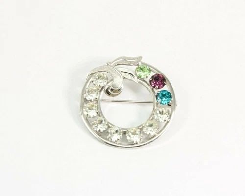 VINTAGE VAN DELL STERLING SILVER MULTI STONE ROUND BROOCH ~ 6.6 GRAMS (1 of 2)