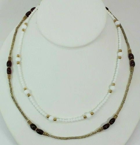 NAPIER SET OF 2 WHITE/ GOLD BEAD NECKLACE 24" & GOLD/ PURPLE BEADED 42" NECKLACE (1 of 2)