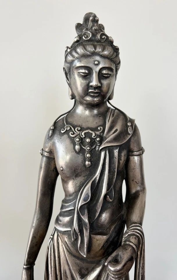 ANTIQUE TAKAMURA K?UN JAPANESE MEIJI 90% STERLING SILVER KANNON FIGURE 15.5": ANTIQUE TAKAMURA K?UN JAPANESE MEIJI 90% STERLING SILVER KANNON FIGURE 15.5" ANTIQUE TAKAMURA K?UN JAPANESE MEIJI 90% STERLING SILVER KANNON FIGURE 15.5" Antique Takamura K?un Japanese Meiji 90% Sterl