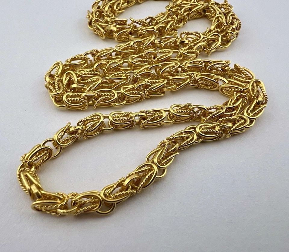 ANTIQUE OLD CHINESE 23K-24K SOLID YELLOW GOLD UNIQUE TWIST ROPE NECKLACE 41.3G (1 of 2)
