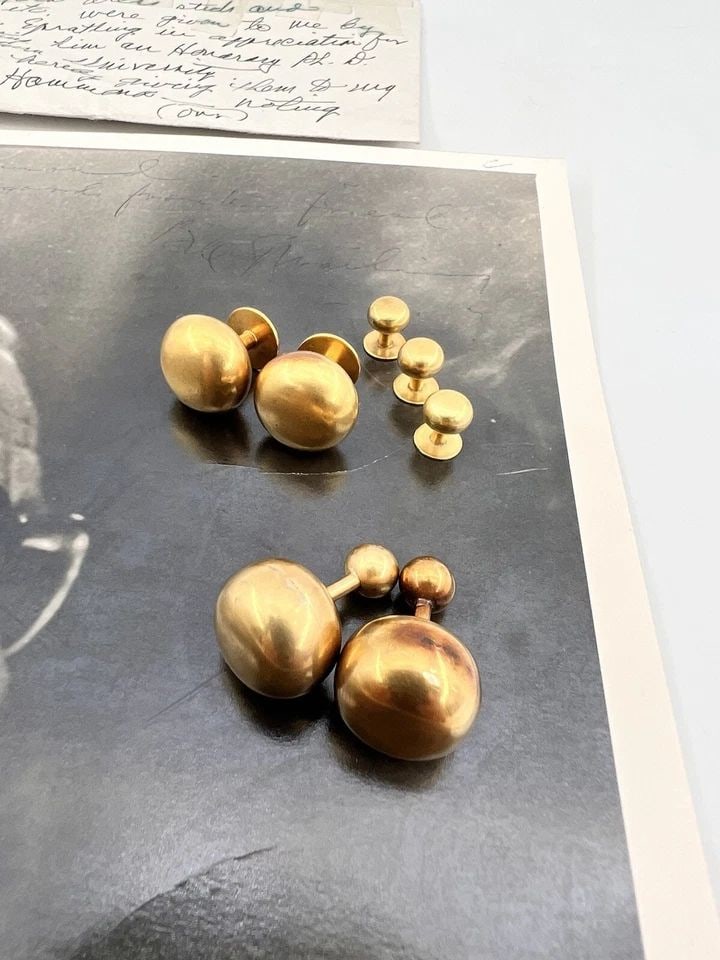 RARE WILLIAM SPRATLING MODERNIST 18K GOLD BALL CUFFLINKS SET & SIGNED PHOTOGRAPH (1 of 2)