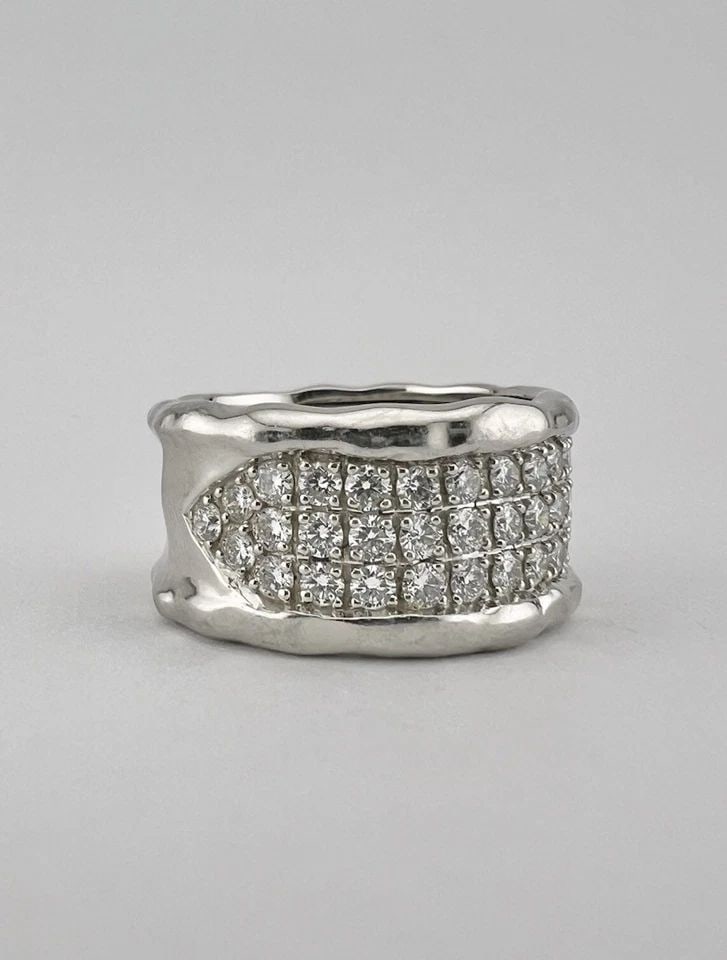 KAT FLORENCE 18K WHITE GOLD & 950 PLATINUM D COLOR 1.37CT DIAMOND HAMMERED RING: KAT FLORENCE 18K WHITE GOLD & 950 PLATINUM D COLOR 1.37CT DIAMOND HAMMERED RING Kat Florence 18k White Gold & 950 Platinum D Color 1.37ct Diamond Hammered Ring Ring Size: 8 - Can Be Adjusted Down Weig