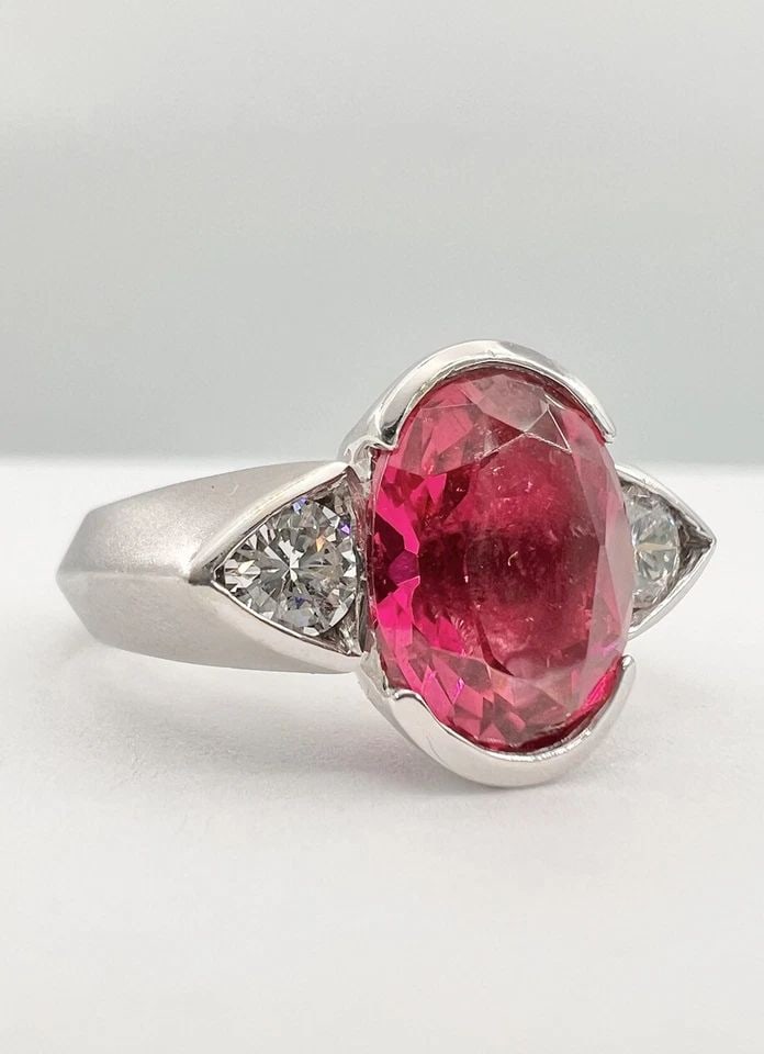 DESIGNER MODERNIST 14K WHITE GOLD 4CT HOT PINK TOURMALINE VS .50CT DIAMOND RING (1 of 2)