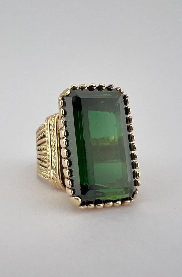 ANTIQUE 14K YELLOW GOLD 20CT OCTAGON CUT GREEN TOURMALINE FANCY SET RING 16.7G (1 of 2)