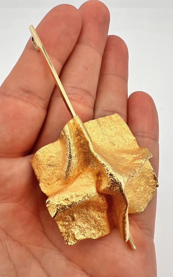VTG 18K YELLOW GOLD BRUTALIST MODERNIST ABSTRACT FREE FORM PENDANT 3.5" -20.6G (1 of 2)