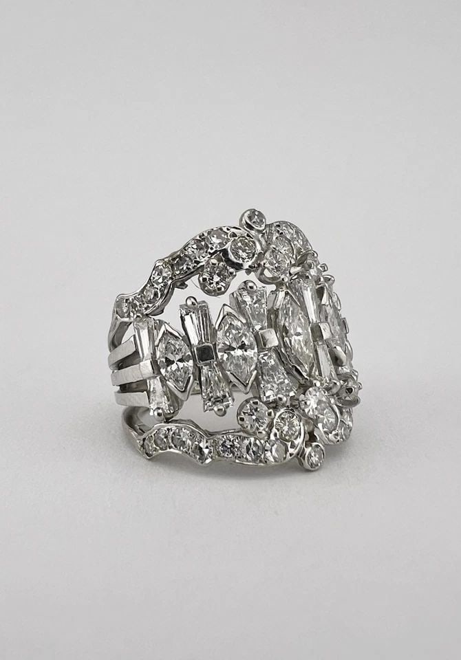 ANTIQUE ART DECO 14K GOLD & PLATINUM 2.50TCW APPROX. OLD CUT DIAMOND WIDE RING: ANTIQUE ART DECO 14K GOLD & PLATINUM 2.50TCW APPROX. OLD CUT DIAMOND WIDE RING Antique Art Deco 14k Gold & Platinum 2.50tcw Approx. Old Cut Diamond Wide Ring Ring Size: 5.25 - Can Be Sized Without Dam