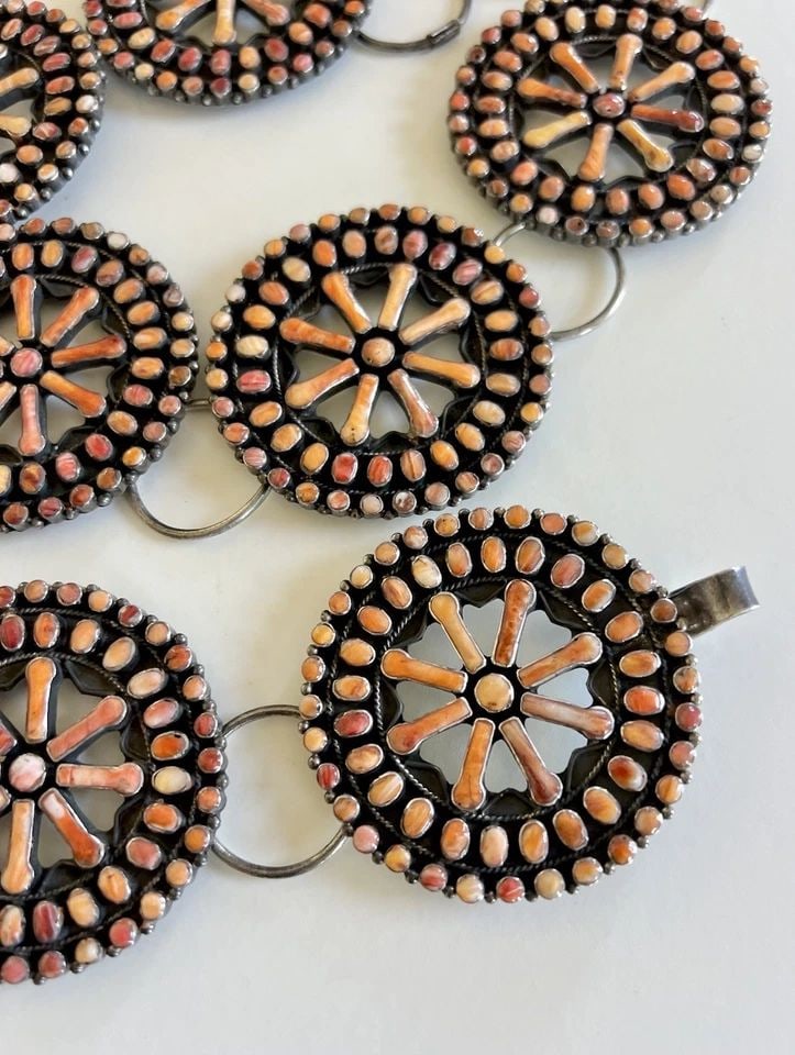 FEDERICO JIMENEZ STERLING SILVER ORANGE SPINY OYSTER CLUSTER CONCHO BELT -423.8G (1 of 2)