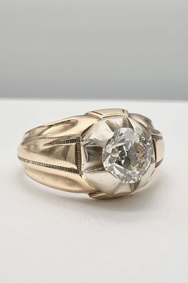 ANTIQUE ART DECO 14K YELLOW GOLD .90CT OLD EUROPEAN CUT DIAMOND MEN'S RING (1 of 2)