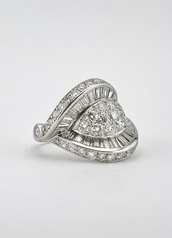 ANTIQUE ART DECO PLATINUM & 2.00TCW APPROX. OLD CUT DIAMOND BYPASS EVIL EYE RING (1 of 2)