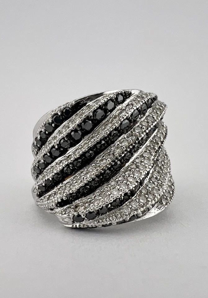 DESIGNER 14K WHITE GOLD BLACK WHITE DIAMOND COCKTAIL WIDE BAND ZEBRA RING 19.2G (1 of 2)