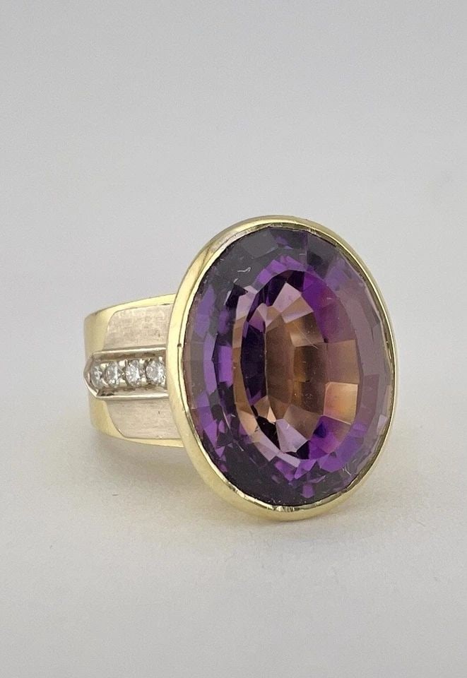 DESIGNER WEBSTER 18K YELLOW GOLD FANCY CUT OVAL AMETHYST & DIAMOND RING 16.3G (1 of 2)