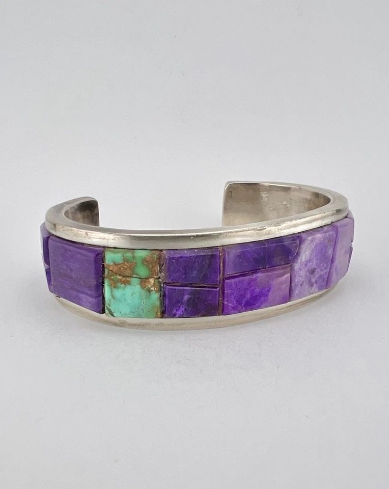 VTG MICHAEL GARCIA NA NA PING STERLING SILVER SUGILITE & TURQUOISE BRACELET 87G (1 of 2)
