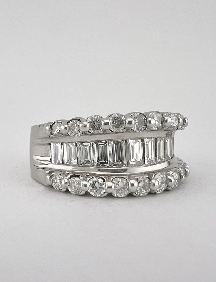 DESIGNER 18K WHITE GOLD 1.50TCW APPX ROUND & EMERALD CUT DIAMOND RING (1 of 2)