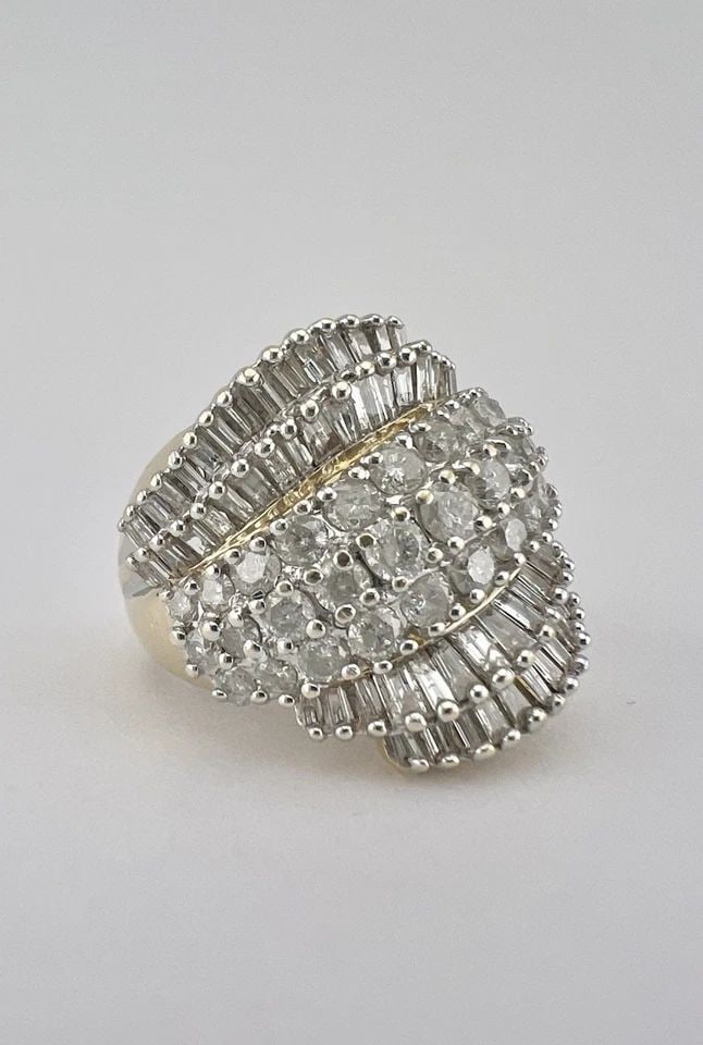 FINE 14K YELLOW GOLD 4.00TCW + APPROX DIAMOND COCKTAIL CLUSTER BYPASS RING 14.6G (1 of 2)