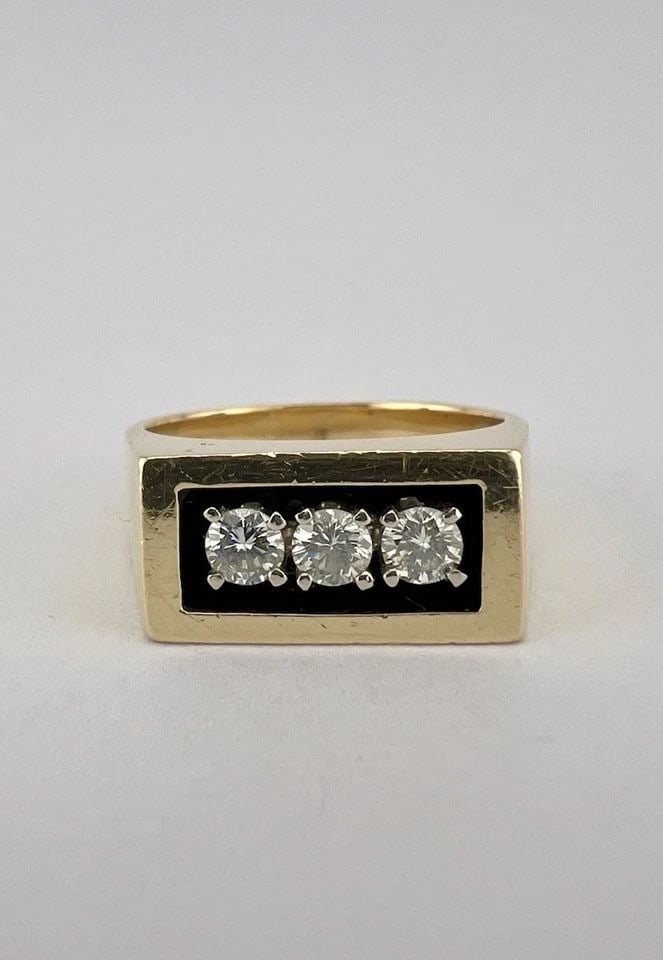 VINTAGE RETRO 14K YELLOW GOLD ROUND .45CT DIAMOND CHUNKY MEN’S RING - 9.2G (1 of 2)