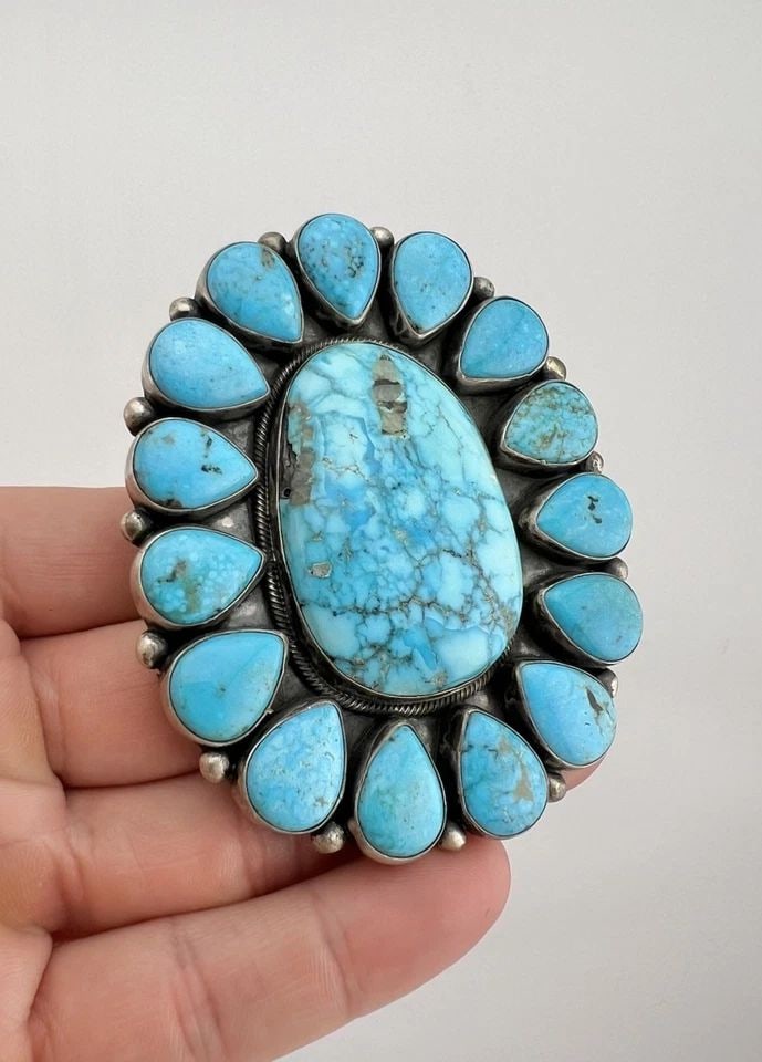 DARREN LIVINGSTON NAVAJO STERLING SILVER BIRDSEYE KINGMAN TURQUOISE RING -91.3G (1 of 2)
