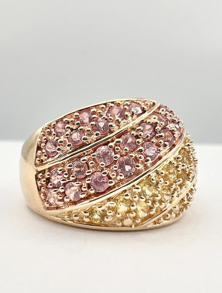 DESIGNER NTF 14K YELLOW GOLD 2.25TCW PAVE' PINK & YELLOW SAPPHIRE 15MM DOME RING (1 of 2)