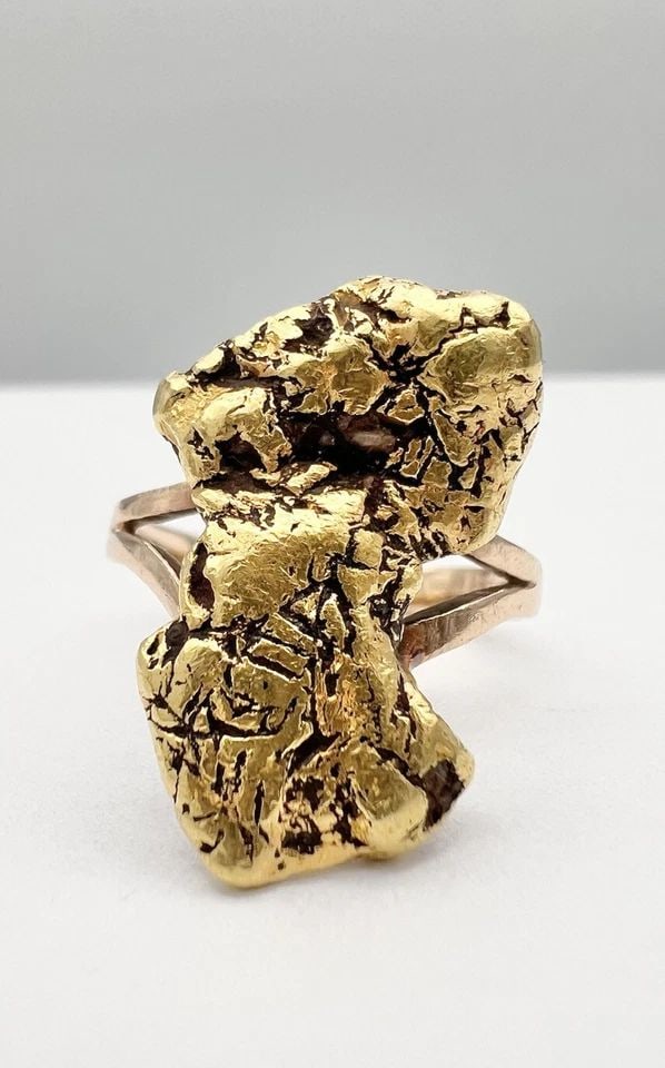 VINTAGE 14K YELLOW GOLD & HIGH KT REAL 20K ALASKAN NUGGET FREE FORM RING 7.5G (1 of 2)