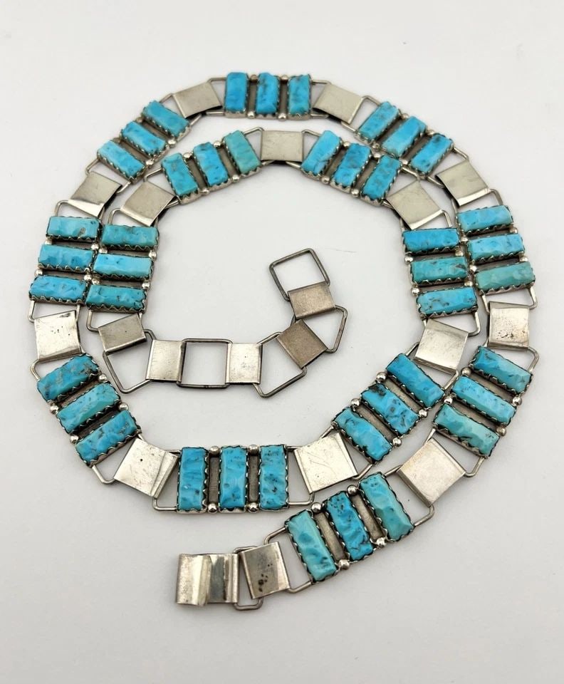 VTG RODNEY & DIANE LONJOSE ZUNI STERLING SILVER CARVED TURQUOISE CONCHO BELT 35" (1 of 2)