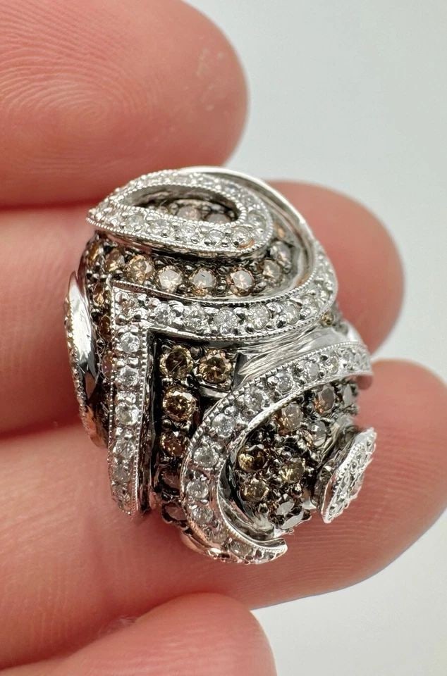 DESIGNER 18K WHITE GOLD 2.00CT APPROX. CHAMPAGNE COGNAC DIAMOND SLIDE PENDANT (1 of 2)