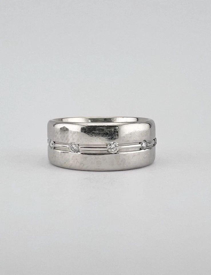 14K WHITE GOLD .20CT DIAMOND ETERNITY WEDDING COMFORT FIT WIDE BAND RING - 7.4G (1 of 2)