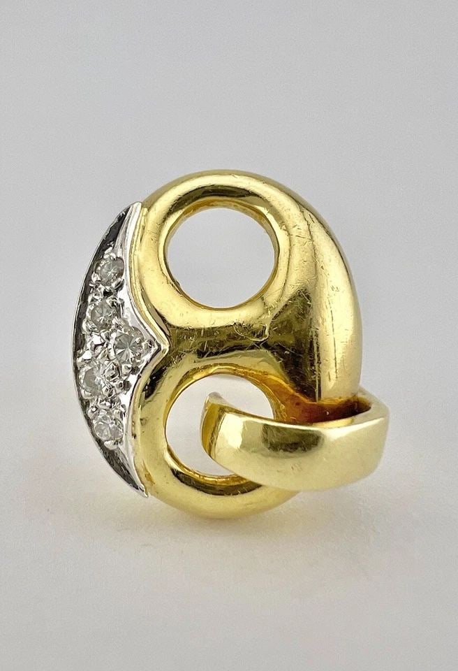 DESIGNER 18K YELLOW GOLD & DIAMOND PUFFED ANCHOR MARINER SIGNET WOMEN'S RING (1 of 2)