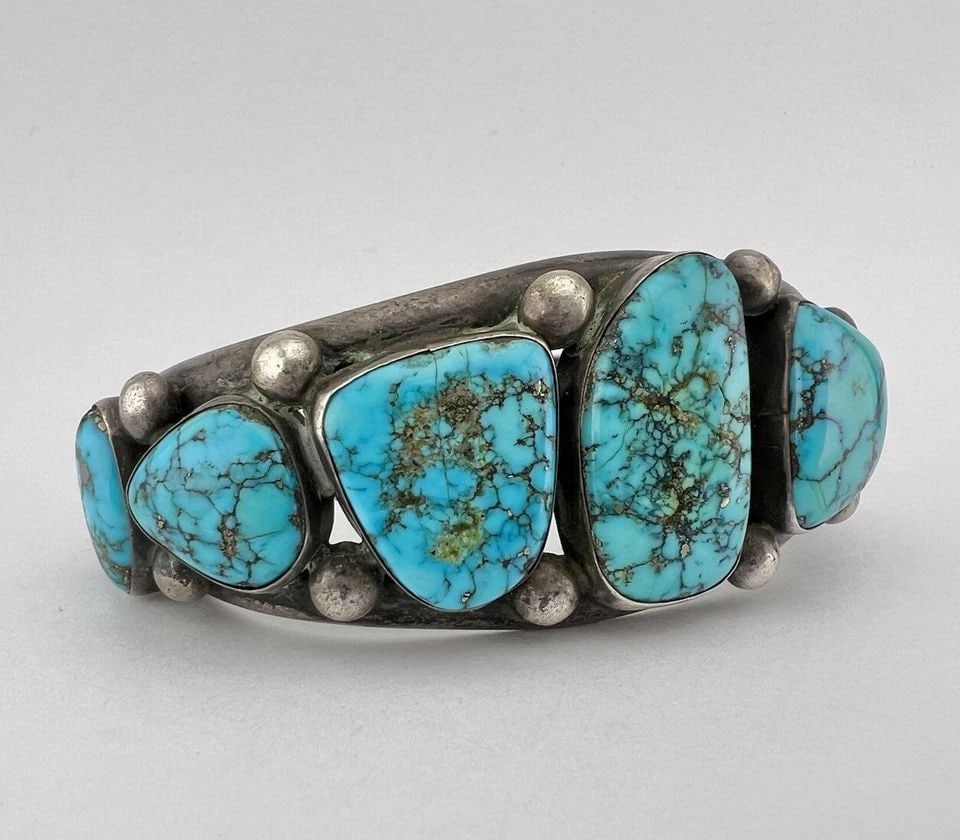 HARRISON JIM NAVAJO STERLING SILVER LONE MOUNTAIN TURQUOISE CUFF BRACELET 108G (1 of 2)