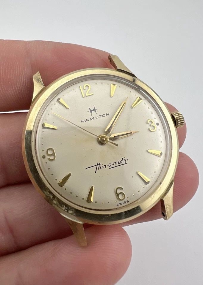VINTAGE HAMILTON 1970'S THIN-O-MATIC SOLID 10K YELLOW GOLD AUTOMATIC MENS WATCH (1 of 2)
