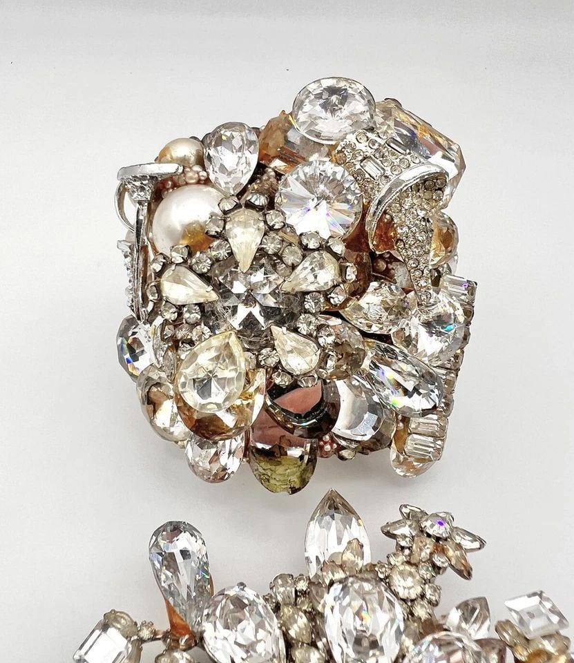 MASSIVE RARE 1986 WENDY GELL RHINESTONE CUFF BRACELET NECKLACE PIN BROOCH SET: MASSIVE RARE 1986 WENDY GELL RHINESTONE CUFF BRACELET NECKLACE PIN BROOCH SET MASSIVE Rare 1986 Wendy Gell Rhinestone Cuff Bracelet Necklace Pin Brooch Set Amazing Cluster Rhinestones & Pearls And Mor