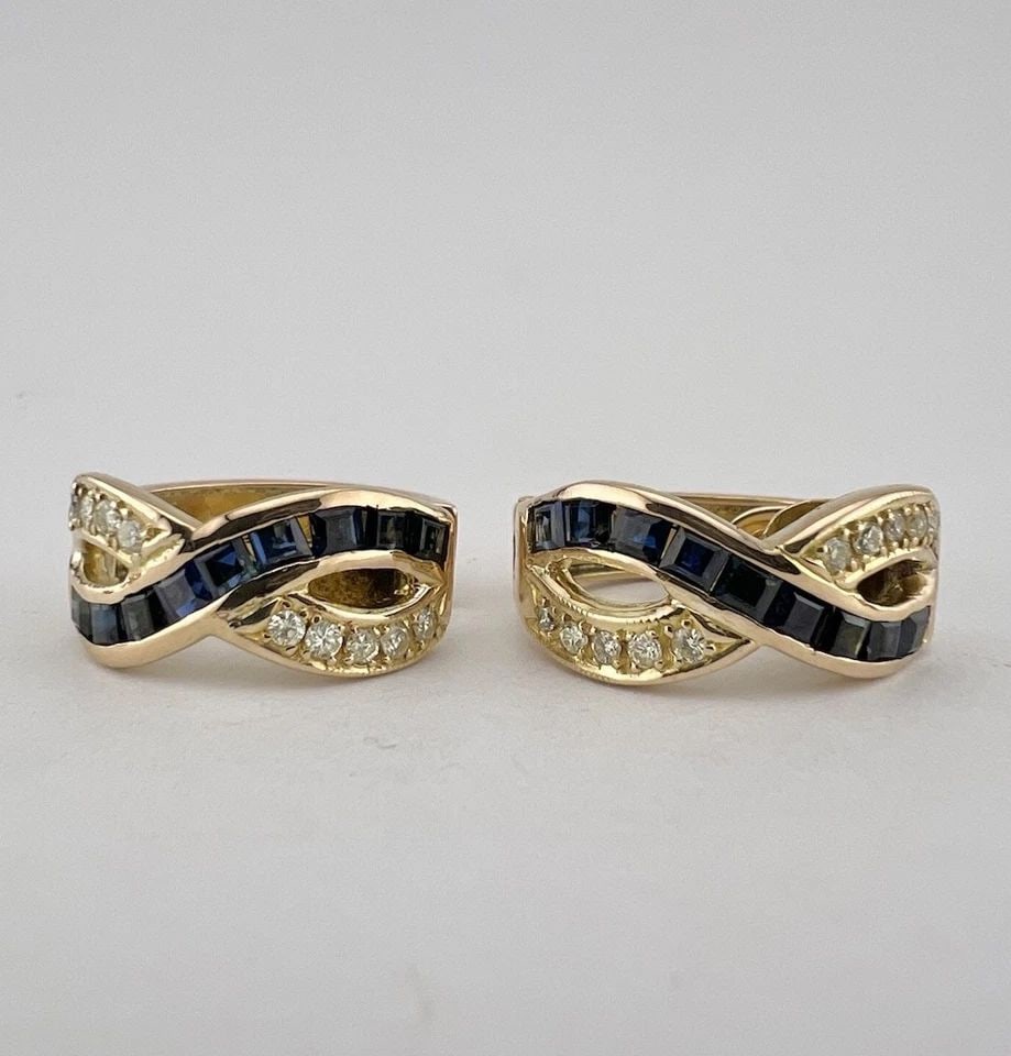 14K YELLOW GOLD CHANNEL SET BAGUETTE SAPPHIRE & DIAMOND INFINITY POST EARRINGS (1 of 2)