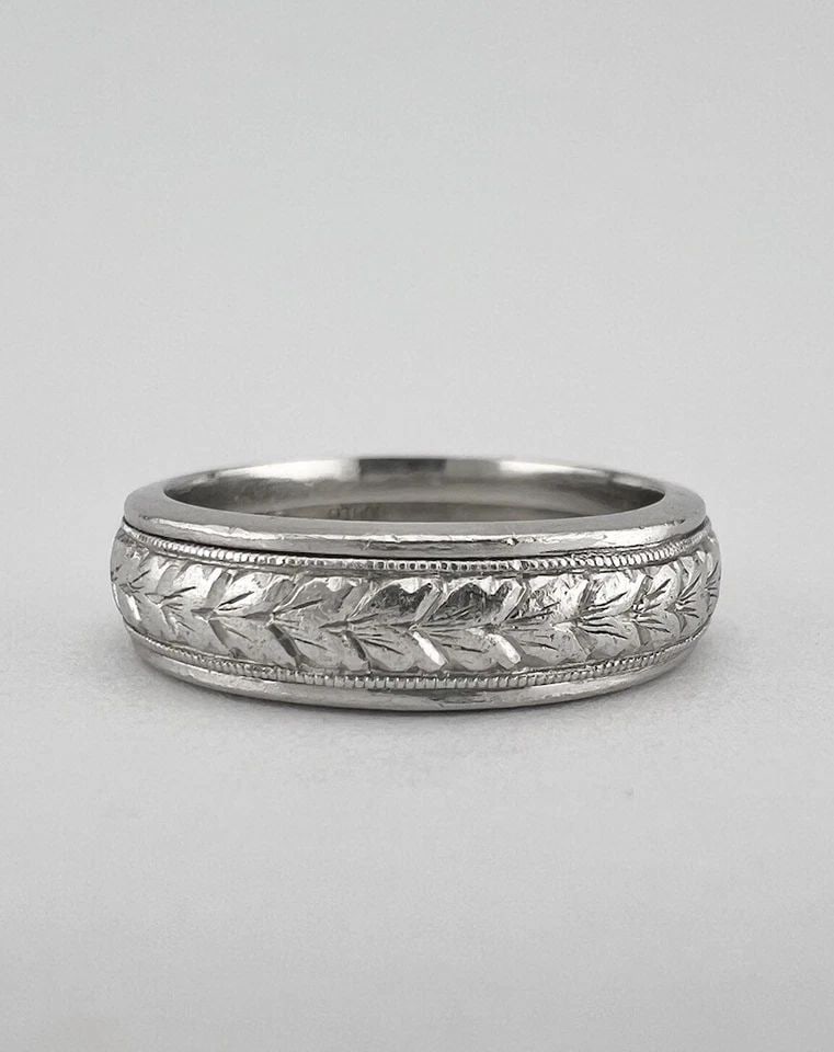 JACK KELEGE .900 PLATINUM ENGRAVED WHEAT 5.5MM WEDDING BAND MEN'S RING SZ 8 (1 of 2)