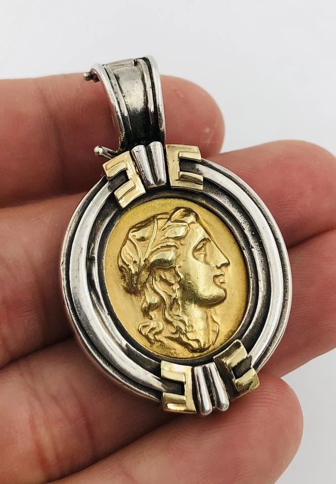 ESTI FREDERICA 18K YELLOW GOLD & STERLING SILVER ROMAN GREEK INTAGLIO PENDANT (1 of 2)