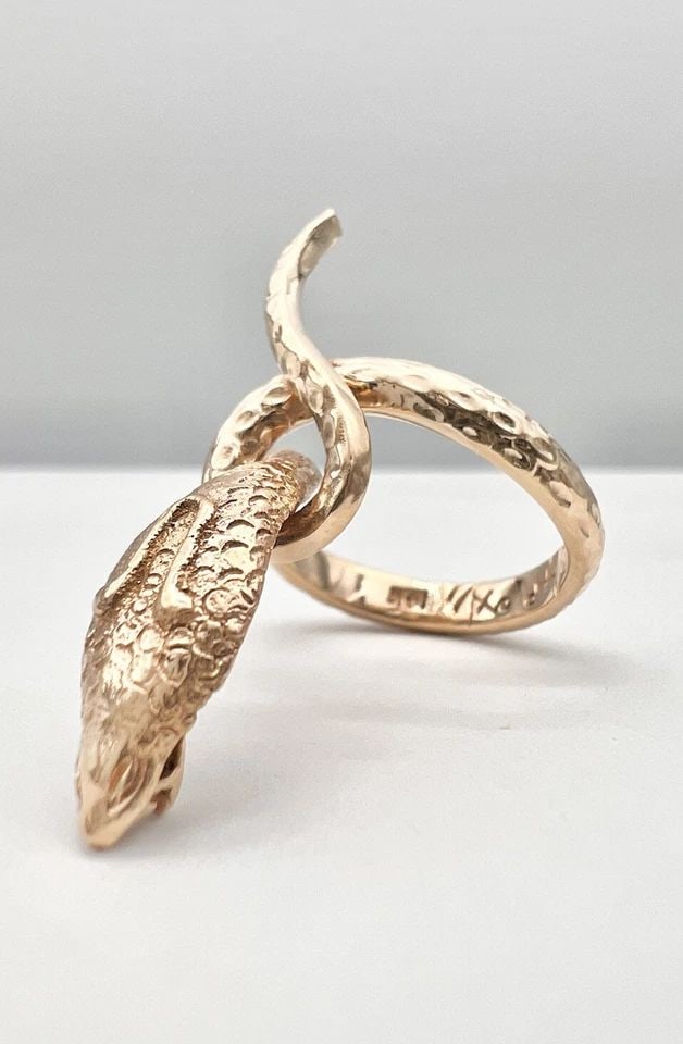 ANTIQUE EGYPTIAN 14K YELLOW GOLD 3D COILED COBRA SNAKE SERPENT WRAPPED RING (1 of 2)
