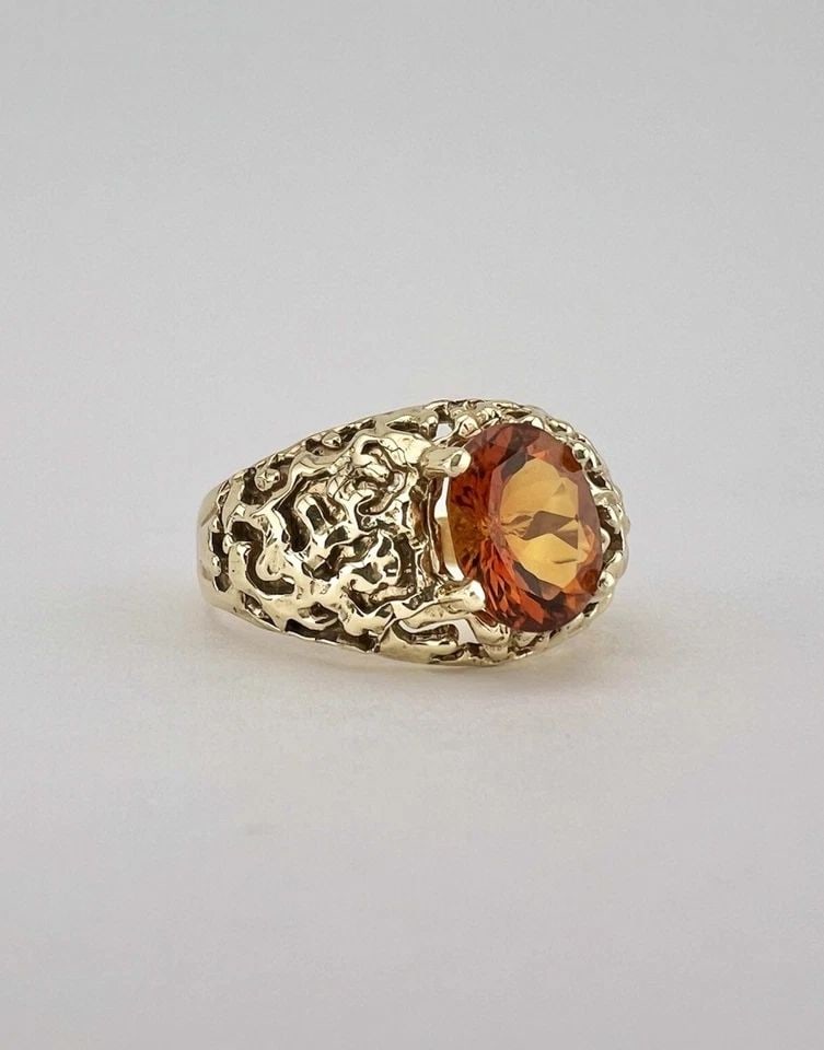 VINTAGE 14K YELLOW GOLD MANDARIN GARNET NUGGET MEN'S RING (1 of 2)