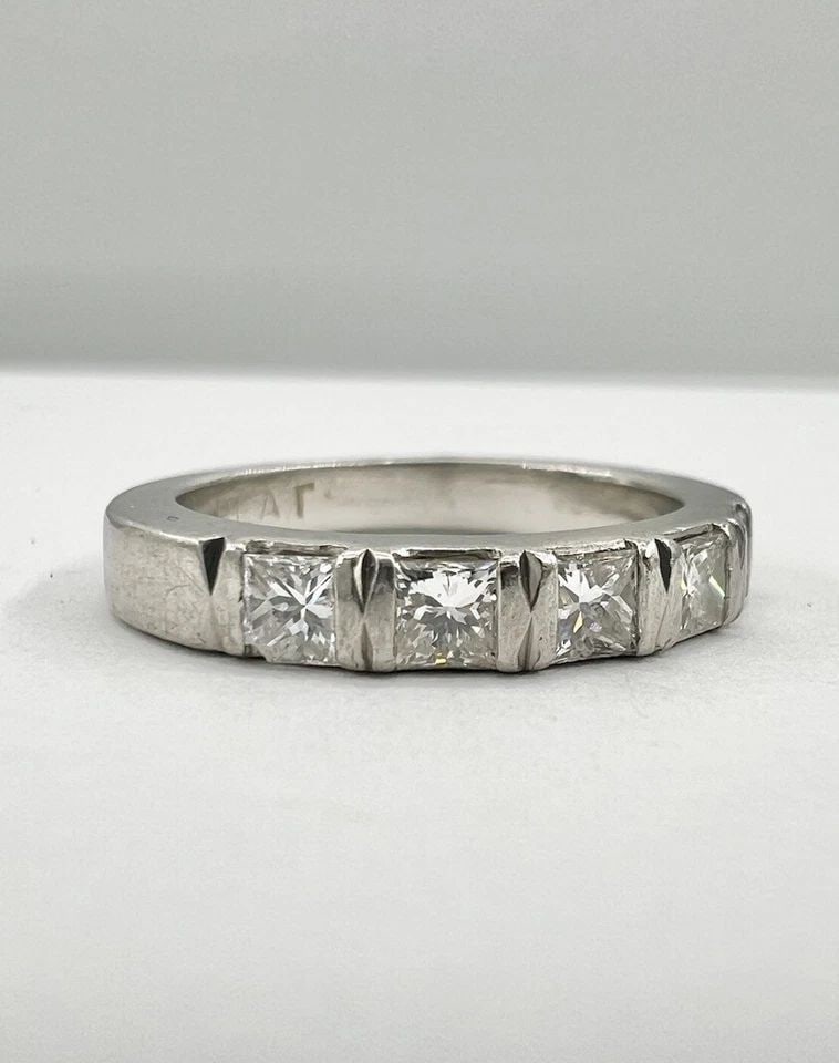 DESIGNER PLATINUM .50CT PRINCESS CUT DIAMOND ENGAGEMENT 5 STONE BAND RING (1 of 2)